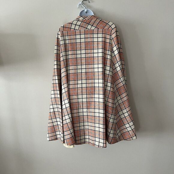 Queen of Capes Country Place Cape Jacket Women Tweed Vintage Cream Plaid Mod 60s - Picture 7 of 16